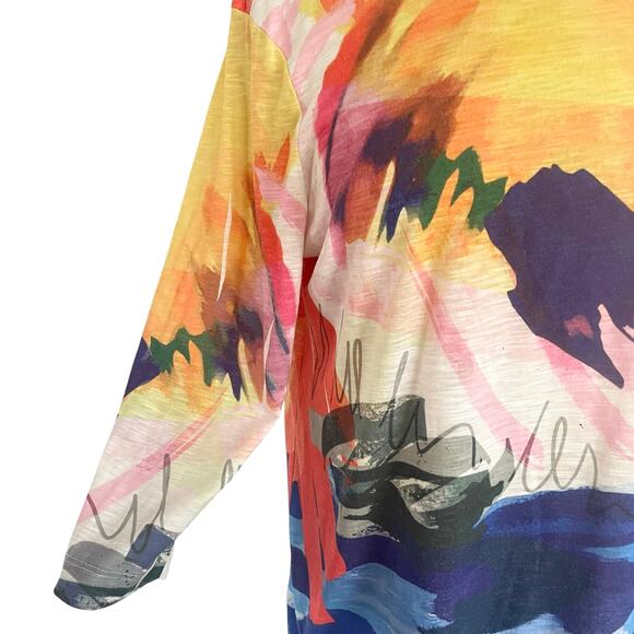 Ali Miles Bright Bold Color Abstract Knit/Chiffon Top LARGE Artsy Casual Comfy - Picture 3 of 10